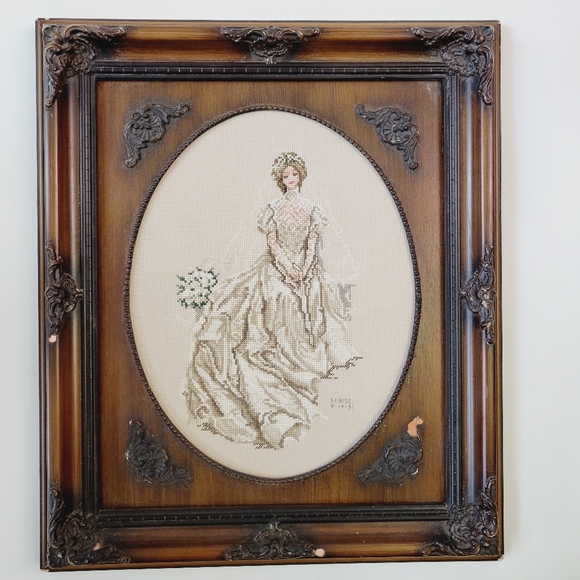 Vintage Art Vintage Victorian Needlepoint Wedding Bride Wooden Framed Art 6x2 Poshmark